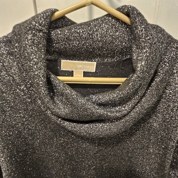 Michael Kors Metallic Grey Short Sleeve Cowl Neck Sweater - Picture 3 of 5